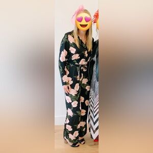 Vero Moda Black and Pink Elegant Floral Jumpsuit with Wrap/Tie Waist